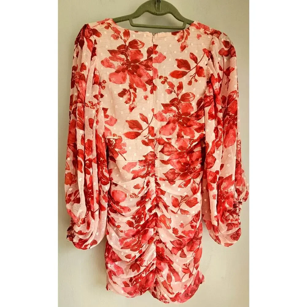 Hello Molly Mini Dress Like Bee To Honey Pink Red Dress Balloon sleeves US Sz 2 - Picture 4 of 11